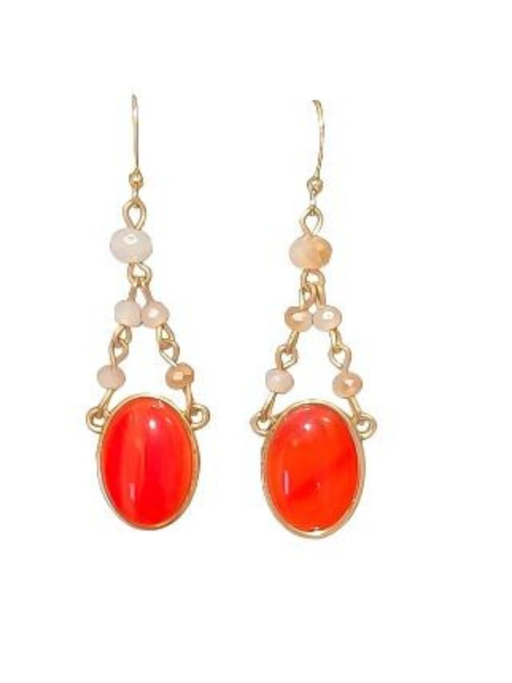 Vintage-Style Red Coral Cabochon Drop Earrings